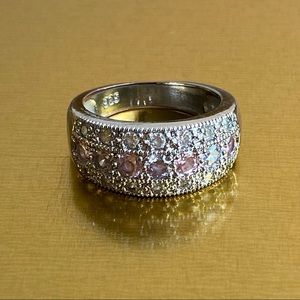 Sparkly Pink Purple Gleaming Crystal Silver Ring